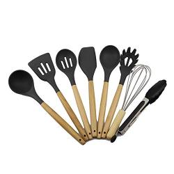 Kitchen Utensil Silicone Kitchenware Set With Wooden Handle 8 Sets Of High Temperature Resistant Cooking Spatula Spoon Eggbeater Food Clip Best Silicone Kitchen Utensils Tools Gifts