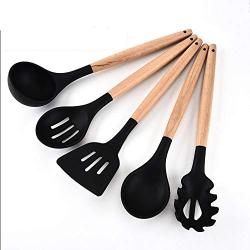 SKYyao Kitchen utensil set Wooden Handle Silicone Kitchenware 5 piece set non-stick pot kitchen tool shovel scraping spoon cooking kitchenware silicone