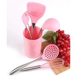 2019 latest 5PCS stainless steel silicone kitchenware set 5 sizes - silicone kitchenware set - kitchen tool accessories (Pink 5(PCS))