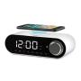 COBY Digital LED Alarm Clock Built In 10W HD Bluetooth Speakers FM Radio QI Certified Fast Wireless Charger for iPhone, Samsung and More,USB port Battery Backup Aux In, Dimmer for Bedroom, Office Desk