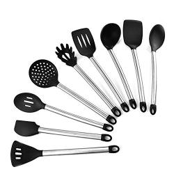 SKYyao Kitchen utensil set Silicone kitchenware nine-piece multi-functional silicone kitchenware set non-stick spatula spoon cookware stainless steel