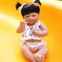 PURSUEBABY 14 Inch Waterproof Reborn Babies Dolls Full Body Silicone Vinyl Baby Girl Dolls with Blue Eyes Leer Real Life Baby Reborn Dolls Newborn Baby Doll with Balck Hair