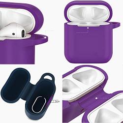 Airpods Case, Music tracker Protective Thicken Airpods Cover Soft Silicone Chargeable Headphone Case with Anti-Lost Carabiner for Apple Airpods 1&2 Charging Case (Purple)