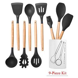 Silicone kitchenware 9 Pieces Wooden Handle Nonstick Cookware Cooking Tools Food Grade Silicone Cooking Utensils Kitchen Utensils Set Suitable For Any Occasion Of The Best Housewarming Gifts Very suit