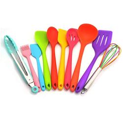 Silicone Kitchenware, 10 Non-Stick Cookware Silicone Kitchenware Cooking Baking Set Green Cooking Shovel Spoon Shovel, Pliers, Brushing Series Kitchen Accessories