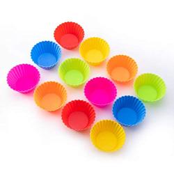 Silicone Baking Cups, SAWNZC Reusable Cupcake Liners Non-stick Muffin Cups Cake Molds Cupcake Holder, 12 Packs in 6 Rainbow Colors