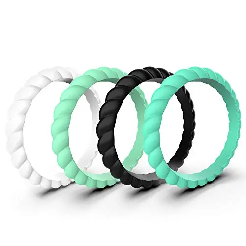 Zollen 12 Packs Silicone Wedding Rings for Women, Thin Braided Rubber Wedding Bands Stackable Ring, Hypoallergenic Silicone