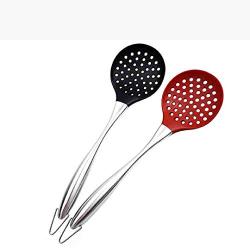 Hjyi Silicone Kitchen Utensils Set Kitchenware stainless steel long handle non-stick pot Special filter Large fishing noodle (2 pieces set black and red)