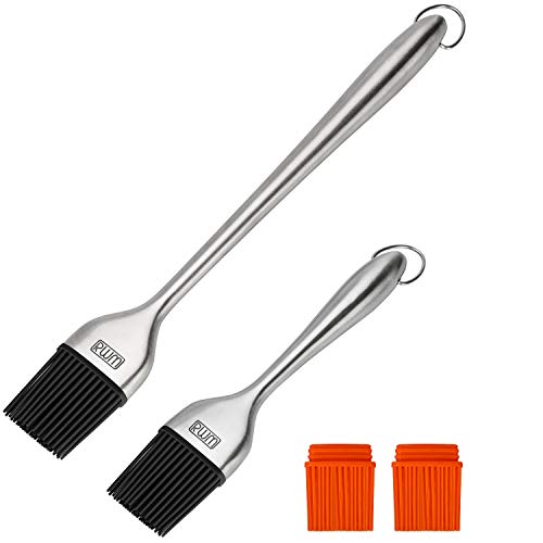 RWM Basting Brush - Grilling BBQ Baking, Pastry, and Oil Stainless Steel Brush with Back up Silicone Brush Heads(Orange) for Kitchen Cooking & Marinating, Dishwasher Safe