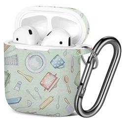 [ Compatible with AirPods 2 and 1 ] Shockproof Soft TPU Gel Case Cover with Keychain Carabiner for Apple AirPods (Various Kitchenware Tableware)