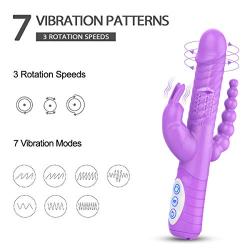 Rabbit Vibrator with 3 Strong Motors 3x7 Vibration Rotation Modes for G-Spot Clitoris Anal Triple Intense Stimulation, PALOQUETH Waterproof 360° Rotating Bunny Vibrator Clit Stimulator for Women