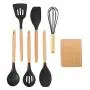 Leoie Wood Handle Silicone Kitchenware Set Cooking Tools for Non-stick Pan Six-piece wooden seat