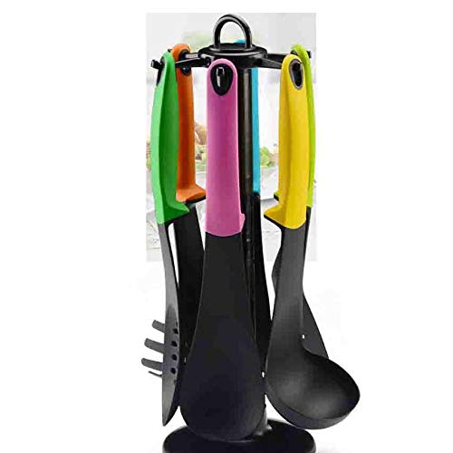 Hjyi Silicone Kitchen color box Packaging Silicone kitchenware set non-stick pot cooking Shovel spoon 7 set