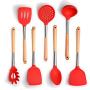 JunbosiKitchenware Silicone Kitchenware with Wooden Handle Non-Stick Silicone Kitchen Tool Shovel Spoon Set Shovel Spoon Kitchen Set