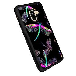 Samsung A8 Case with Beautiful Dragonfly Pattern Whimsical Design Bumper Black Soft TPU and PC Protection Anti-Slippery &Fingerprint Case for Samsung A8