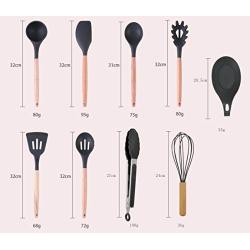 Kitchen Tool Set - 12 Piece Set of Silicone Kitchenware with Wooden Handle, Silicone Kitchen Tool Set, 12-piece set