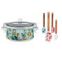 The Pioneer Woman| 6-Quart| Portable Slow Cooker| Rose Shadow by Hamilton Beach| bundle with The Pioneer Woman Garden Party Silicone Spatula and Mini Spatula Set| 4-Pack| Teal|