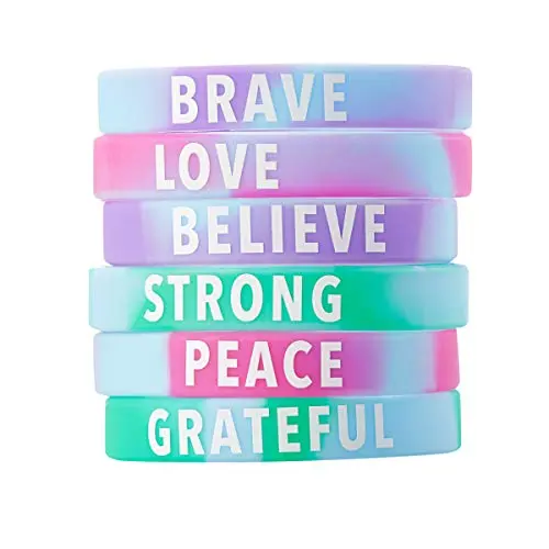 Juvale Inspirational Rubber Bracelets - 36-Pack Silicone Wristbands with 6 Positive Word Designs, Motivational Gifts, Party Favors for Kids, Teens, Adults