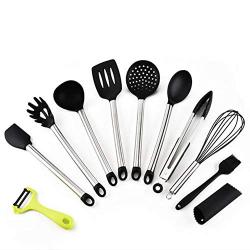 Silicone Cooking Set Of 10 Stainless Steel Handle Kitchenware Set Non-Stick Cookware Cooking Spoon Shovel