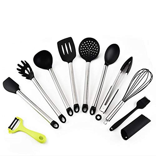 Silicone Cooking Set Of 10 Stainless Steel Handle Kitchenware Set Non-Stick Cookware Cooking Spoon Shovel