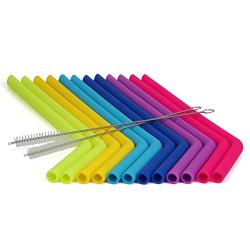 Tifanso Reusable Silicone Drinking Straws - 14 Pieces Big Size Flexible Straws Including Cleaning Brushes Compatible for 30 oz Tumblers RTIC/Yeti, Extra Long Bendy Straw, BPA Free, No Rubber Taste