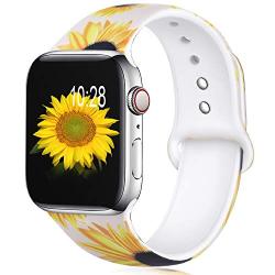 KOLEK Floral Bands Compatible with Apple Watch 42mm 44mm, Silicone Fadeless Pattern Printed Replacement Bands for iWatch Series 4 3 2 1, Sunflower, M L