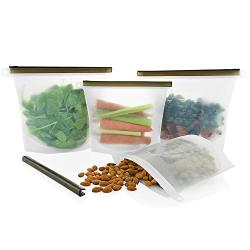 Reusable Ziploc Bags Gallon for Lunch Snack and Sandwich Bags - 2 Large & 2 Medium - Leakproof Freezer Bags and Resealable Platinum Silicone Food Storage Containers - Dishwasher Safe BPA Free