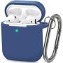 AirPods Case, Silicone Cover with U Shape Carabiner,360°Protective,Dust-Proof,Super Skin Silicone Compatible with Apple AirPods 1st/2nd (Royal Blue)