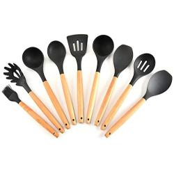 JunbosiKitchenware, Wooden Handle, Silicone Kitchenware, 9 Sets of Non-Stick Kitchen Utensils, Wooden Handle, Silicone Kitchenware Set