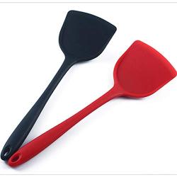 Hjyi Silicone Kitchen spatula spot kitchen utensils cooking spoon shovel non-stick pot silicone Shovel silicone kitchenware spatula (black and red two-piece set)