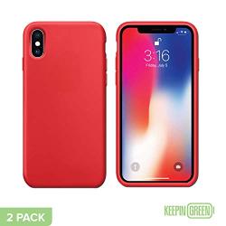 KeepinGreen iPhone X Case (2 Pack) - Silicone Case for iPhone X & iPhone Xs | Protective Flexible Cell Phone Cover for Shatter Prevention from Drops & Impact, Red