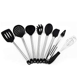 High Temperature Silicone Kitchenware 8 PCS Stainless Steel Handle Silicone Spatula Fishing Fence Food Clip Egg Beater Scraper