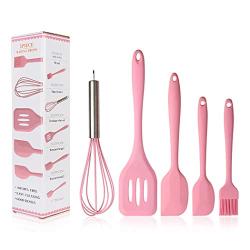 JunbosiKitchenware Silicone Kitchenware Set Scraper 5 Piece Set Baking Tool Set Cookware Set Silicone Scraper,Pink