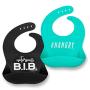 Simka Rose Silicone Bib - Waterproof Baby Bibs for Girls and Boys - Perfect for Babies and Toddlers - Easy to Clean Feeding Bibs - Excellent Baby Shower Gift - Set of 2 (Black/Teal)