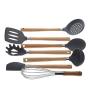 Silicone Kitchenware Set of 8 Wooden Handle Non-Stick Shovel Spoon Tool Shovel Soup Fishing Spoon Cooking Utensils Set