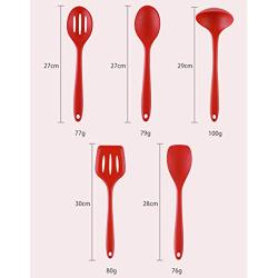 Silicone Kitchenware Set 5PCS Red Silicone Kitchen Tool Soup Spoon Spatula Key Spoon Ladle Salad More