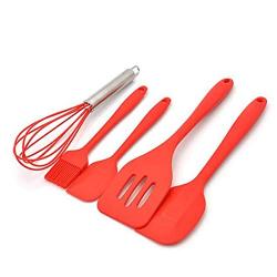 Carejoy Silicone kitchenware Cooking Baking Tool Set Silicone Scraper Egg Beater 5 Pieces red