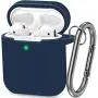 AirPods Case, Silicone Cover with U Shape Carabiner,360°Protective,Dust-Proof,Super Skin Silicone Compatible with Apple AirPods 1st/2nd (Dark Blue)