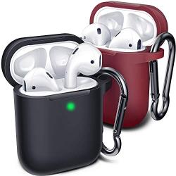 Compatible with AirPod Case Cover, (2 Pack) Cover for Airpods Case (Black&Wine Red)