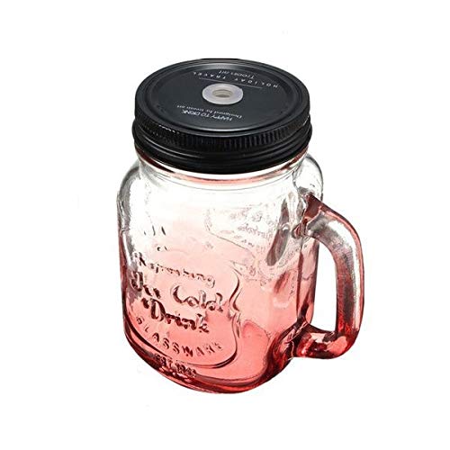 Vaselonsa Fashionable Vintage Mason Glass Drinking Jar Bottles Cup 500ml 17oz Red - Jars Shakers Glass Essentials Mason Pepper Kitchenware Salt Drinking Decor Vintage Home Ears Lid