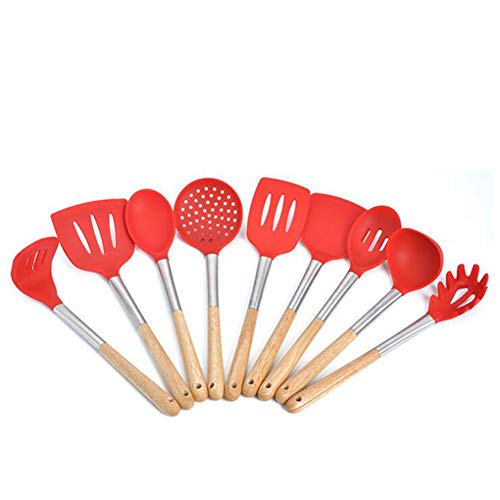 Silicone Kitchenware 9-Piece Set, Non-Stick Cooking Shovel Spoon Multi-Function Kitchen Gadget