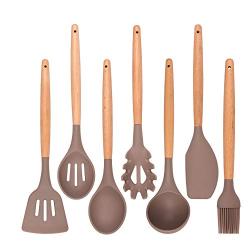 Silicone Kitchenware for Cooking and Baking, Wooden Handles and Silicone Made of Non-Stick Spatula Tool Set, Cooking Utensils