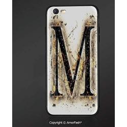 Printing Compatible with Apple iPhone 6/iPhone 6S,4.7",Anti-Scratch Back,Letter M,Language Writing School Themed Name Initials in Fire Background Steamy Print Decorative,Tan Black Orange