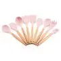 Kitchen Supplies Set of 9 Nonstick Kitchen Cooking Tools Silicone Kitchenware Set Household Wood Handle Spatula Tool Accessories (Color : 03)