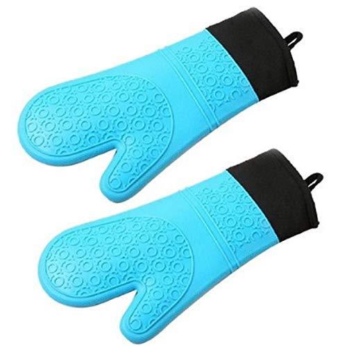 Block Mart Kitchen Anti-Slip Silicone and Cotton Oven Mitts Kitchenware Oven Gloves Long Size 14.6 inches Blue