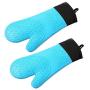 Block Mart Kitchen Anti-Slip Silicone and Cotton Oven Mitts Kitchenware Oven Gloves Long Size 14.6 inches Blue