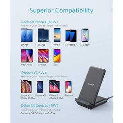 Anker Wireless Charger, PowerWave 7.5 Stand with Internal Cooling Fan, 7.5W for iPhone 11, 11 Pro, 11 Pro Max, Xs Max, XR, XS, X, 8, 8 Plus, 10W for Galaxy S10 S9, Note 10 (with Quick Charge Adapter)