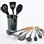Kitchen Utensil Set 11 Piece Set - High Temperature Silicone Baking Barbecue Kitchenware, Storage Bucket Stainless Steel Wooden Handle Handle Kitchen Gadget