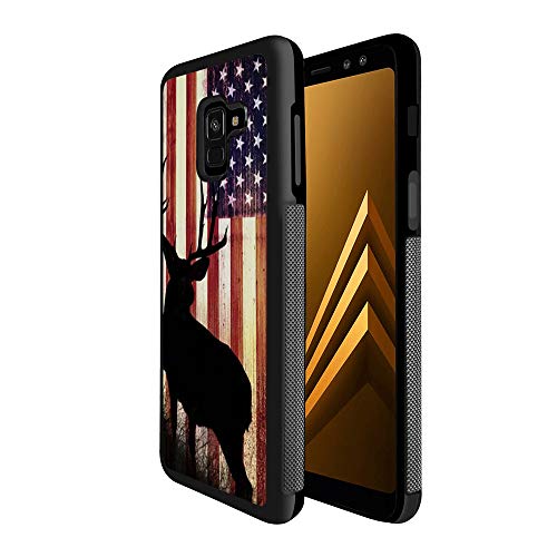 Samsung A8 Case with American Flag Pattern Whimsical Design Bumper Black Soft TPU and PC Protection Anti-Slippery &Fingerprint Case for Samsung A8
