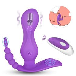 Wearable G Spot Vibrator with 10 Powerful Vibrations for Triple Stimulation, PALOQUETH Wireless Remote Control Personal Vibrator Waterproof Clitoral Stimulator Dual Motor Silicone Massager for Women